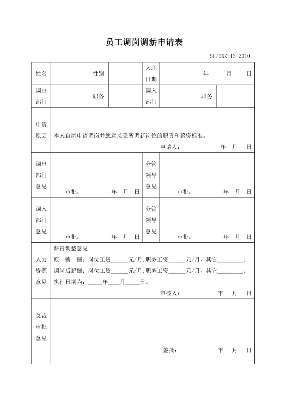 调岗调薪【表格】员工调岗调薪申请表_第1页