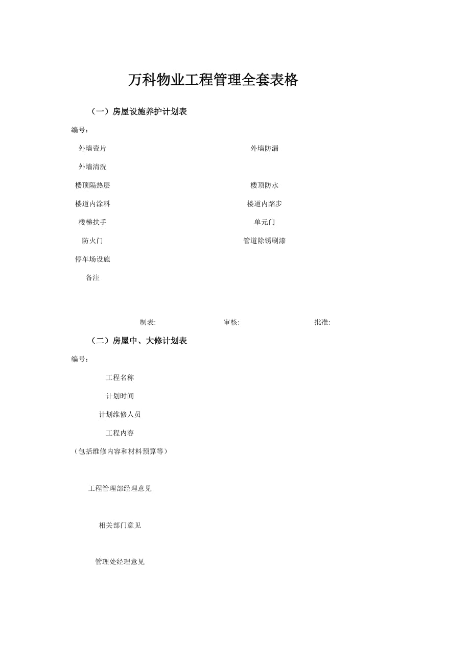 万科物业工程管理全套表格_第1页