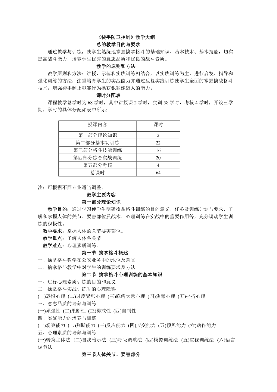 《徒手防卫控制》教学大纲概要_第1页