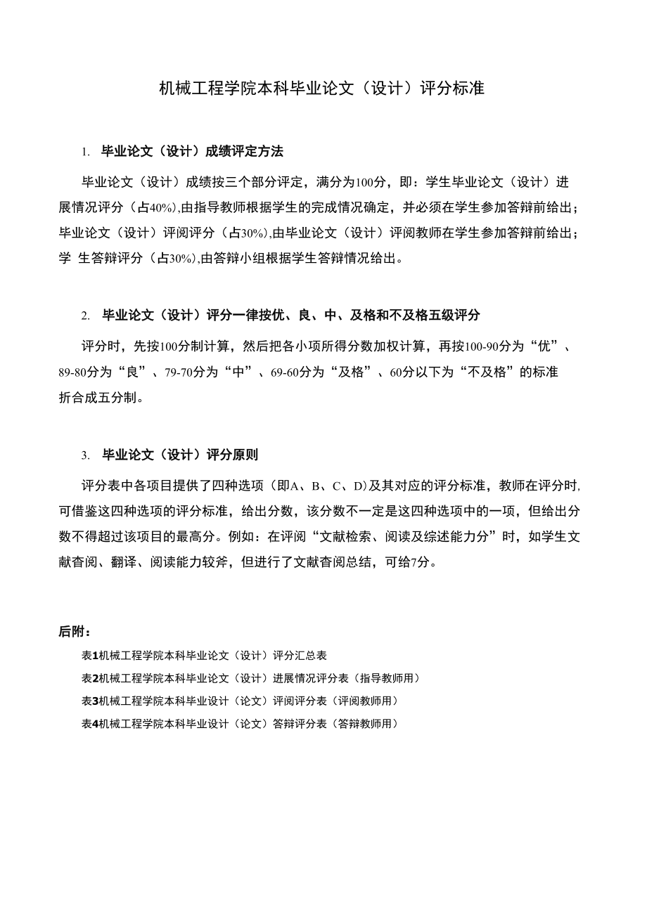 机械工程学院本科毕业论文(设计)评分标准_第1页