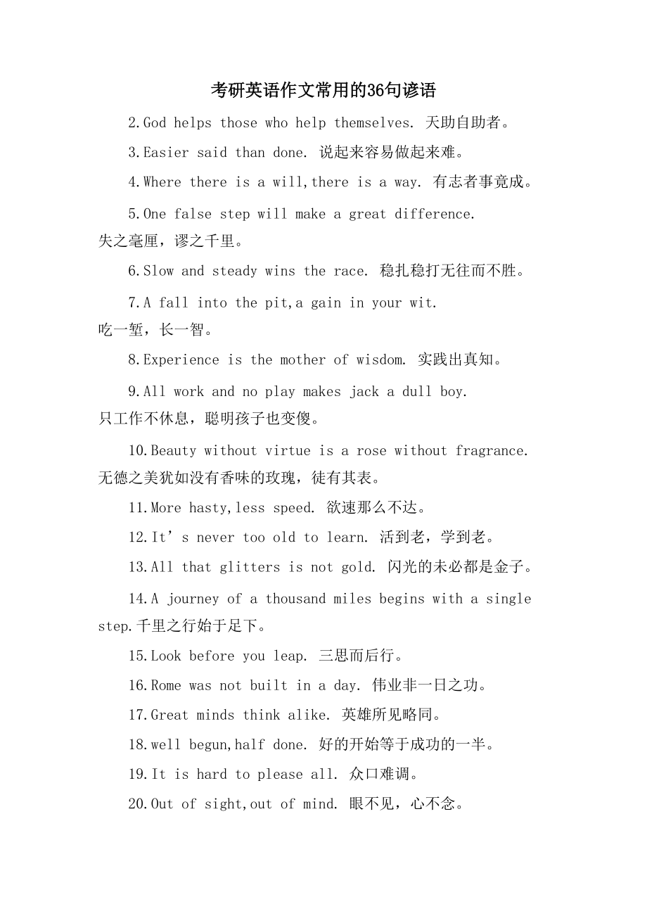 考研英语作文常用的36句谚语_第1页