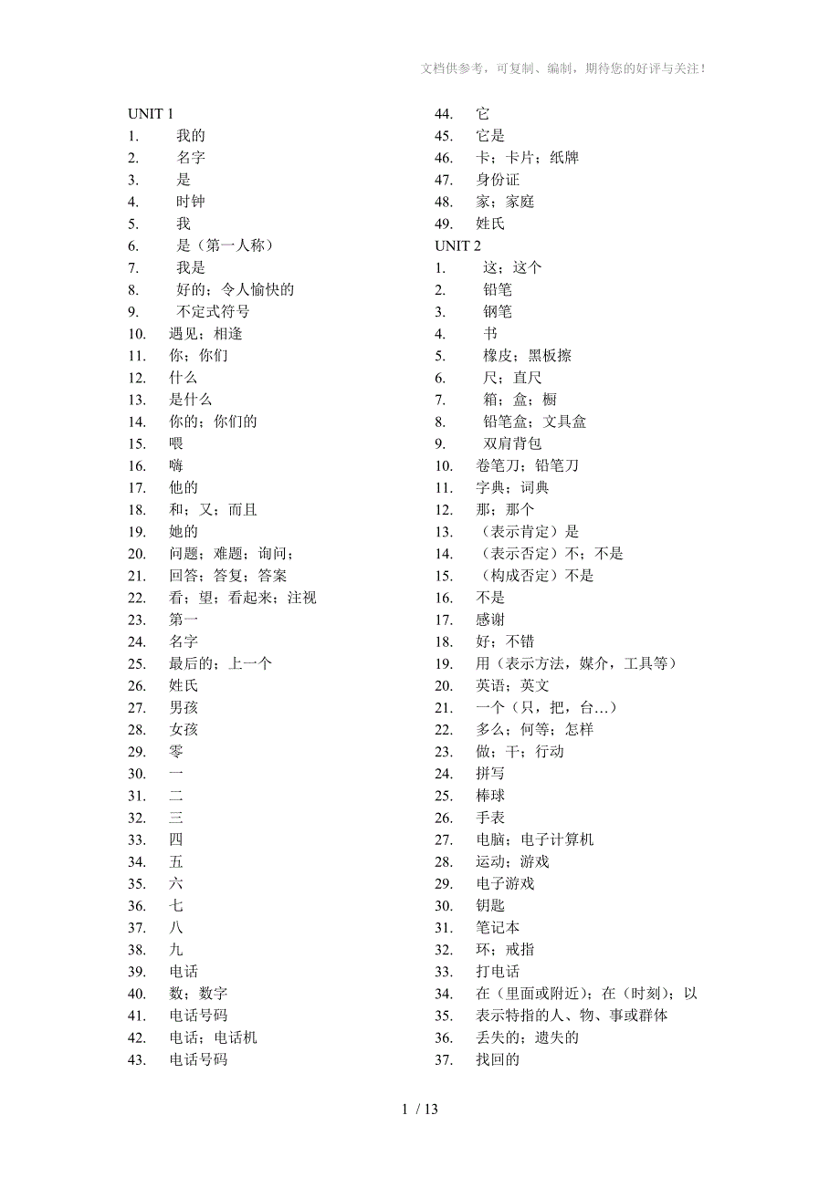 七年级上下册单词参考_第1页
