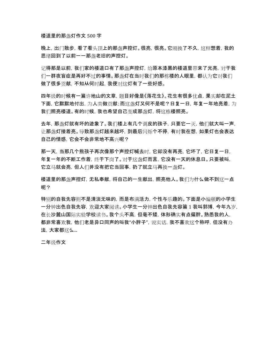 楼道里的那盏灯作文500字_第1页