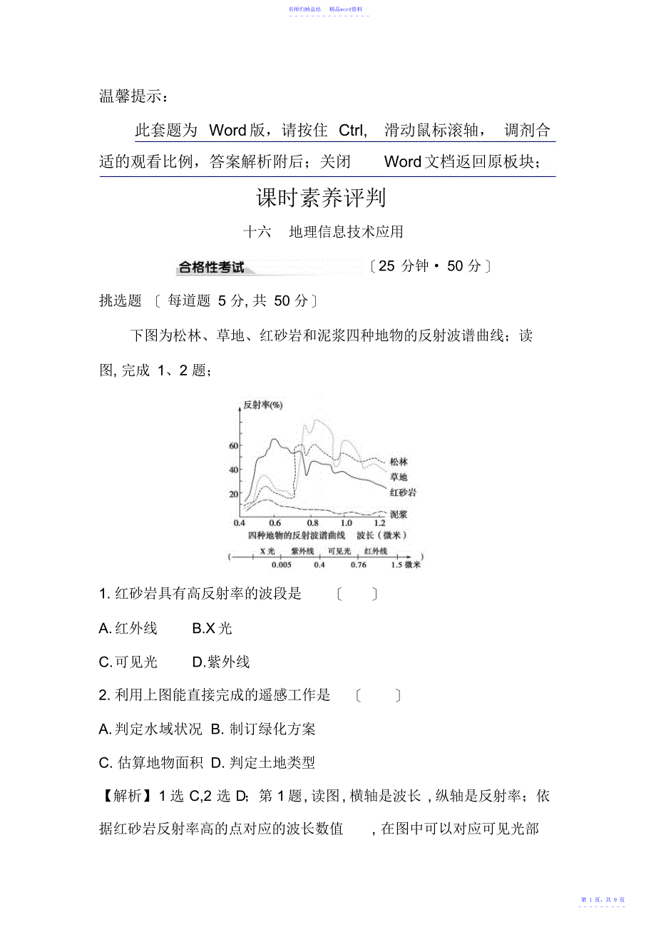 2022-2022新教材地理鲁教版新素养导学必修一课时素养评价+十六+单元活动+4+地理信息技术应用_第1页