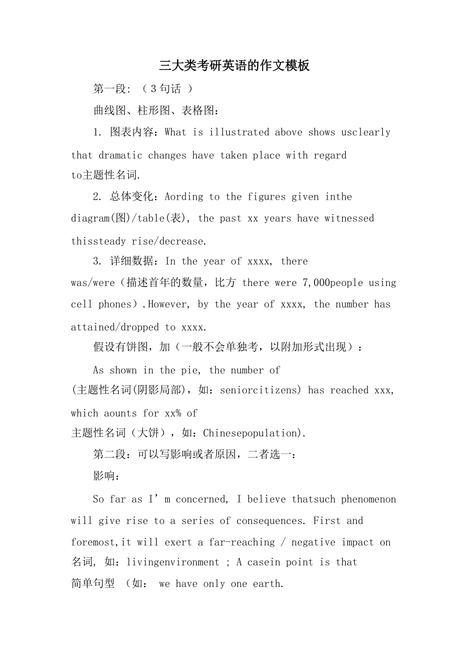 三大类考研英语的作文模板_第1页