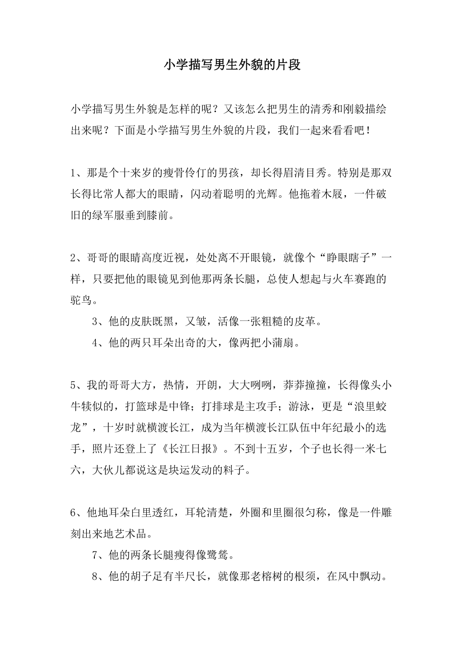 小学描写男生外貌的片段_第1页