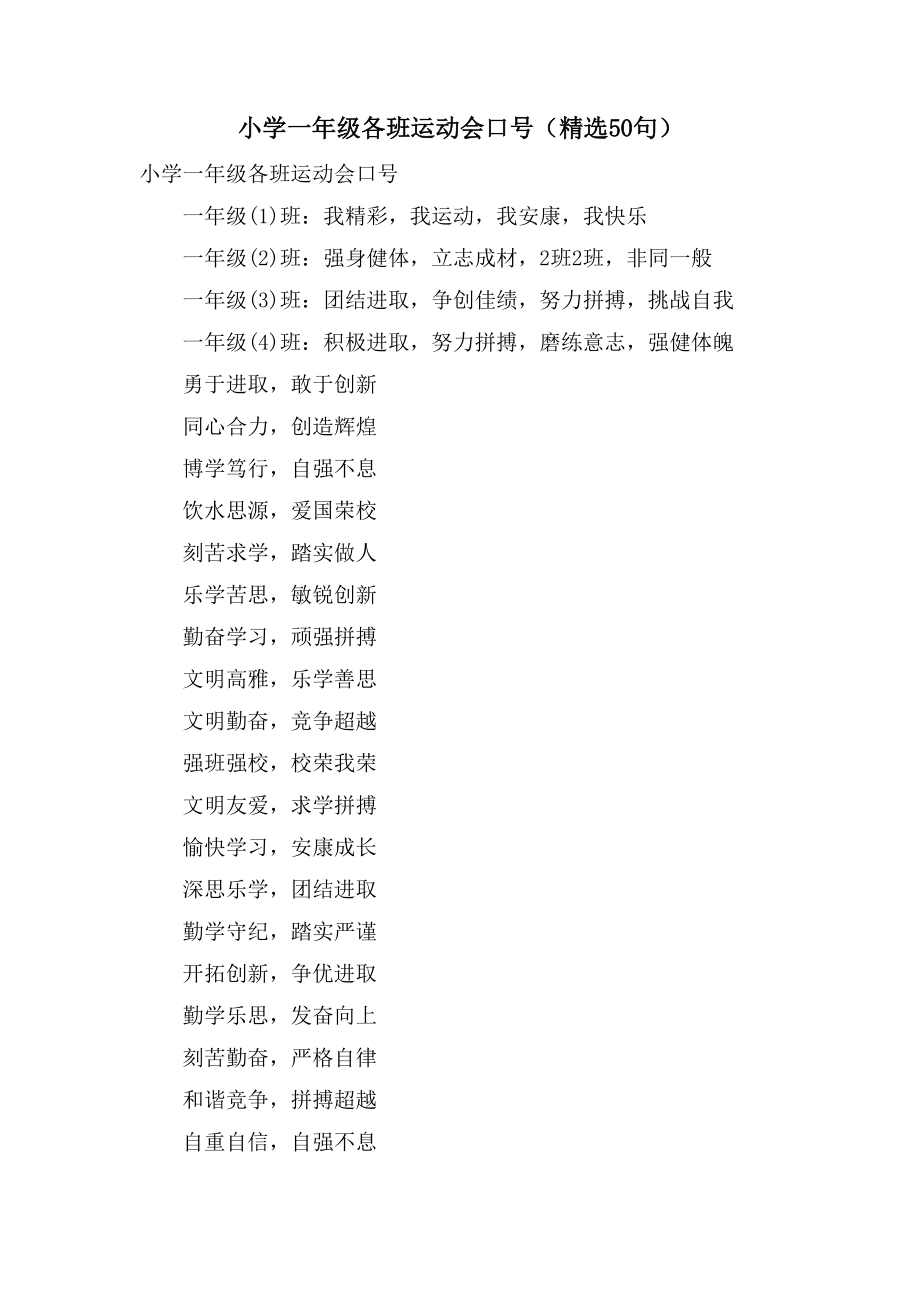 小学一年级各班运动会口号（50句）_第1页