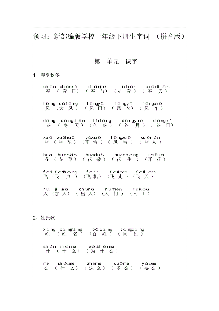 新部编版小学语文一年级下册生字词_第1页