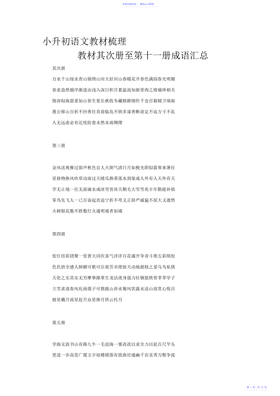 小升初语文成语-教材梳理-人教版_第1页
