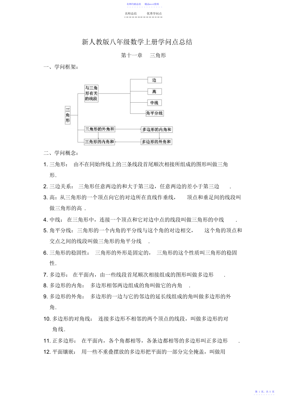 数学八年级上册三角形-章知识点总结_第1页