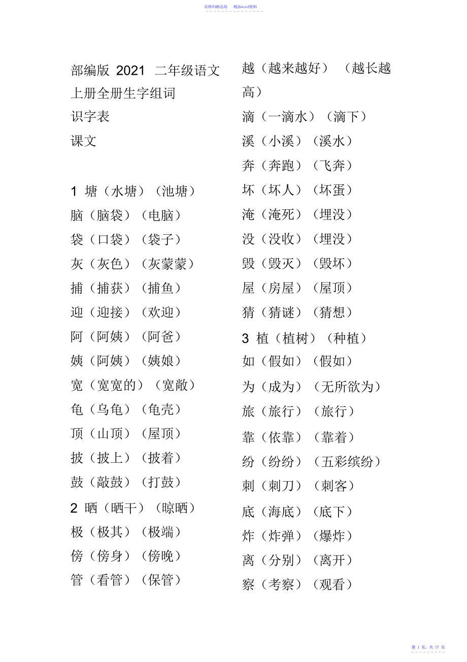 部编版二年级语文上册全册生字组词_第1页