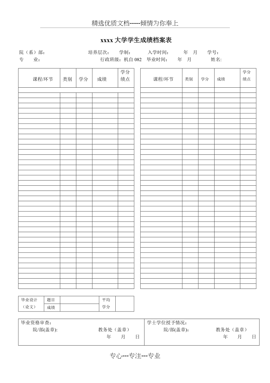 大学毕业生成绩单表格模板(共2页)_第1页