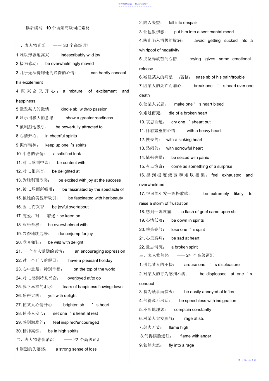 读后续写10个场景高级词汇素材_第1页