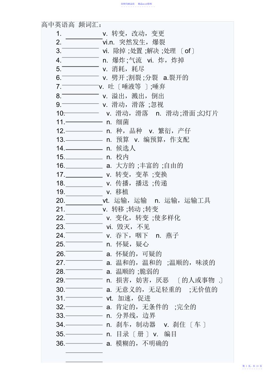 高考英语高频词汇表_第1页