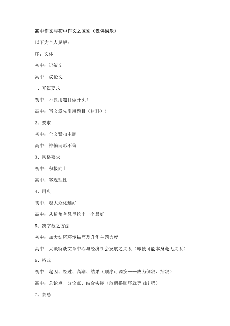 高中作文与初中作文之区别（2022年整理）_第1页