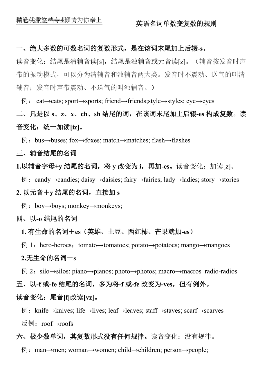 英语单数变复数规则(共2页)_第1页