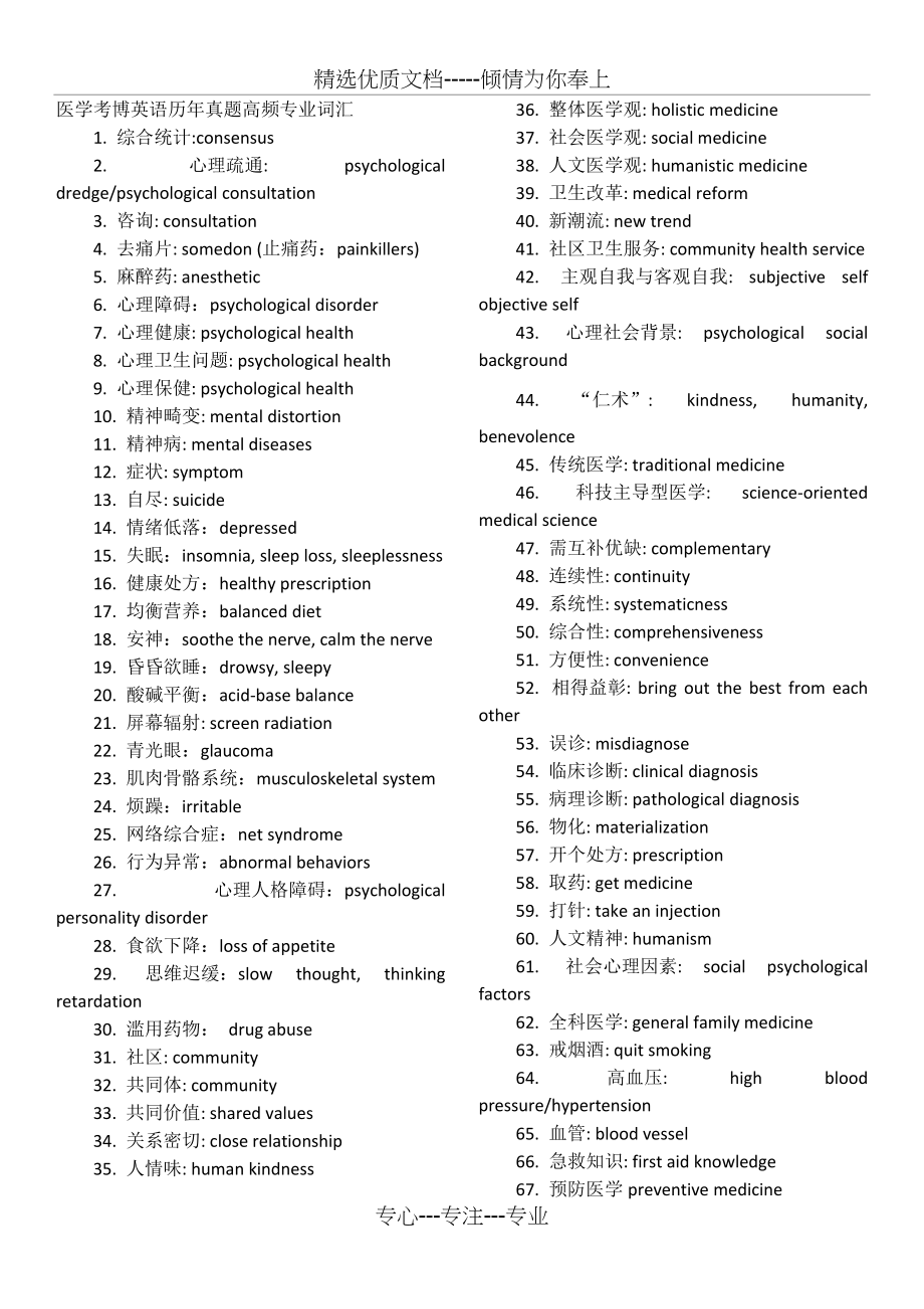 医学考博英语历年真题高频专业词汇(共10页)_第1页