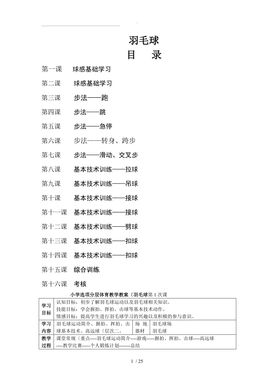 校本课教学案《羽毛球》_第1页