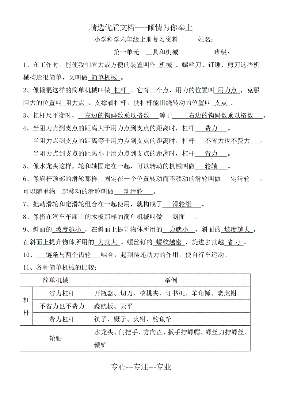 人教版六年级上册科学知识点复习(修订精华版)(共13页)_第1页