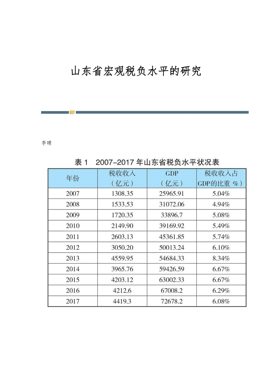 山东省宏观税负水平的研究_第1页
