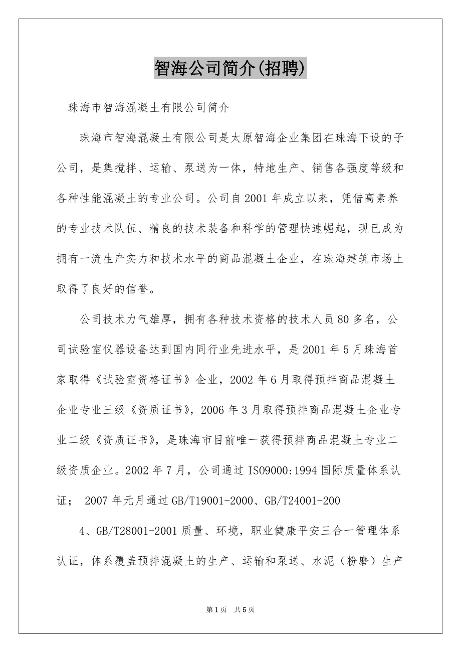 智海公司简介(招聘)_第1页