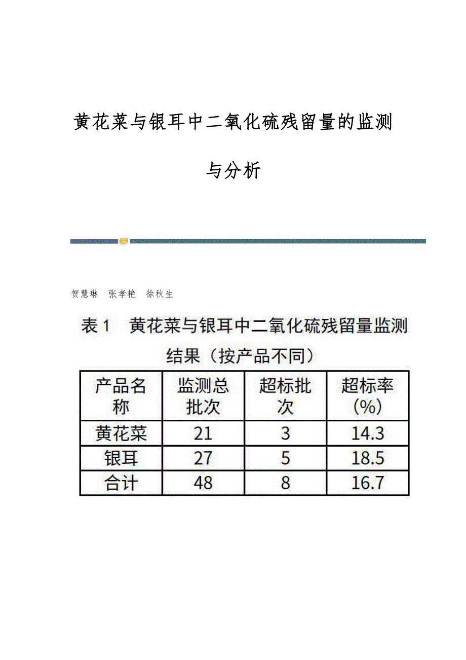 黄花菜与银耳中二氧化硫残留量的监测与分析_第1页