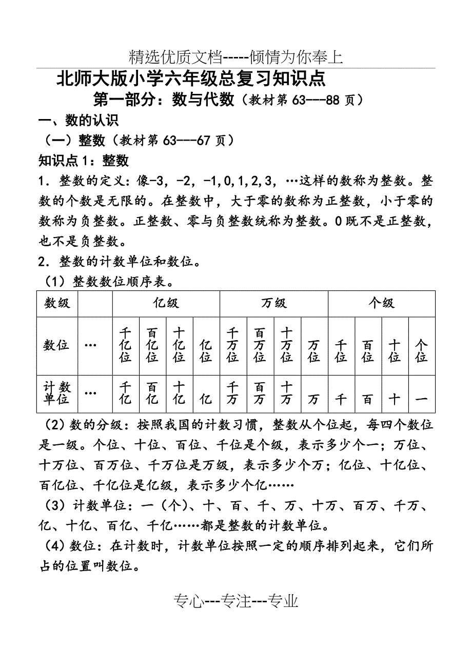 北师大版小学数学六年级总复习知识点汇总(共25页)_第1页