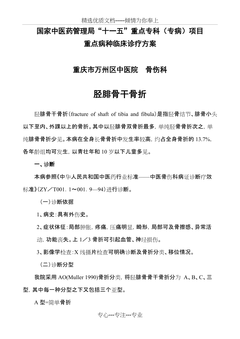 胫腓骨骨折诊疗方案(共10页)_第1页