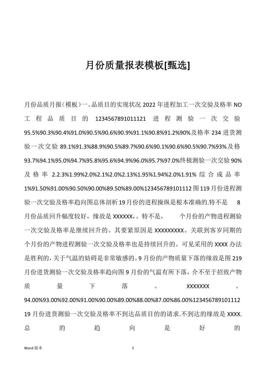 月份质量报表模板[甄选]优选_第1页