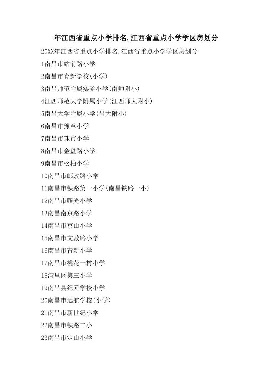 年江西省重点小学排名,江西省重点小学学区房划分_第1页