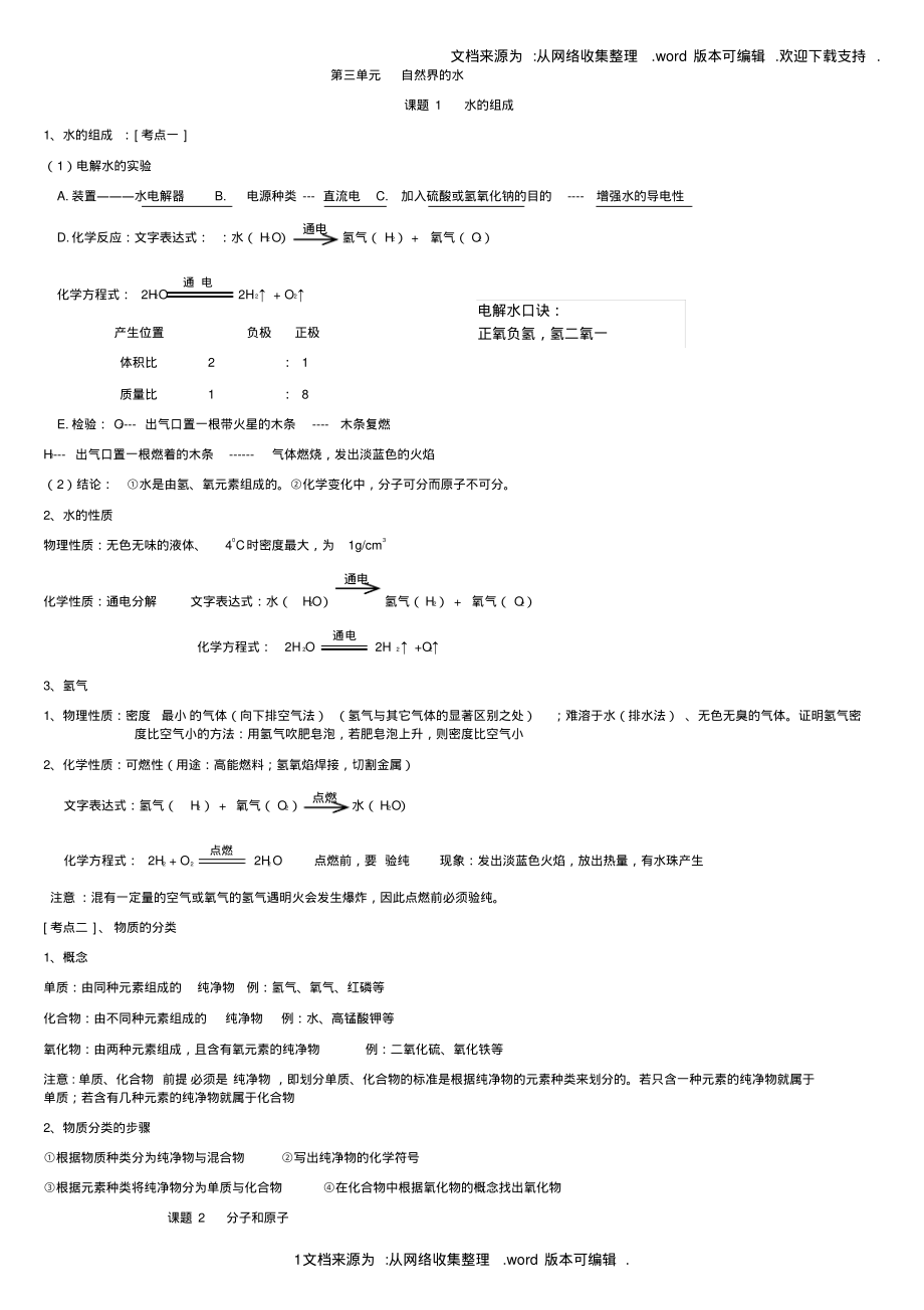 九年级上册化学第三单元知识点(供参考)_第1页