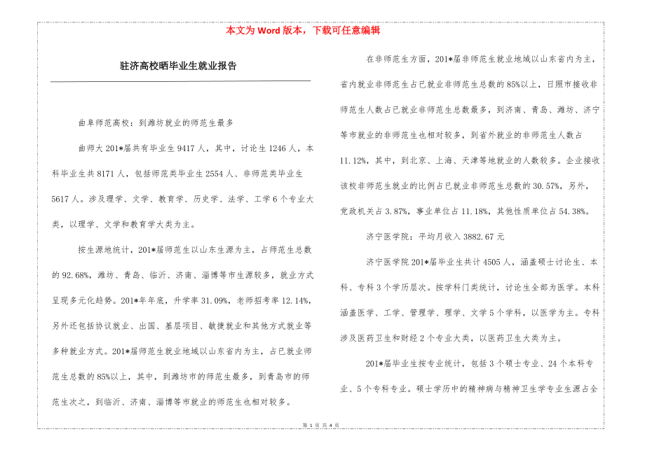 驻济高校晒毕业生就业报告_第1页