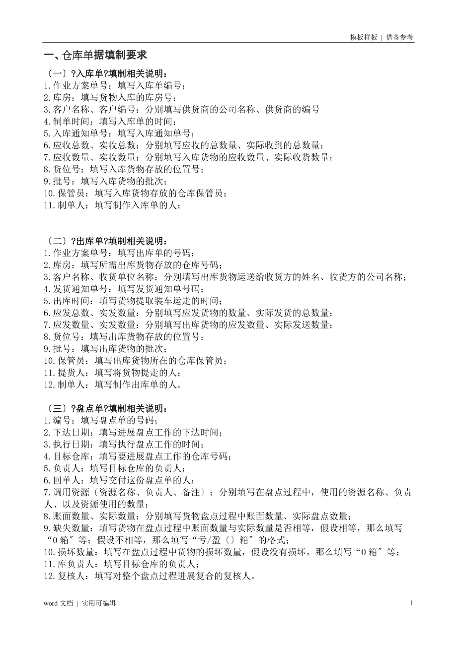 仓库单据模板：入库单、出库单、盘点单、移库单整理_第1页