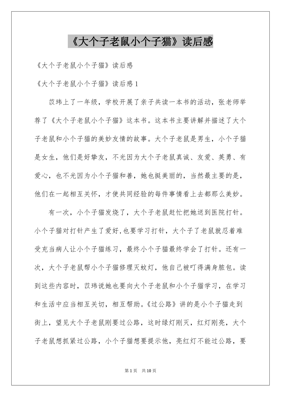 《大个子老鼠小个子猫》读后感范本_第1页