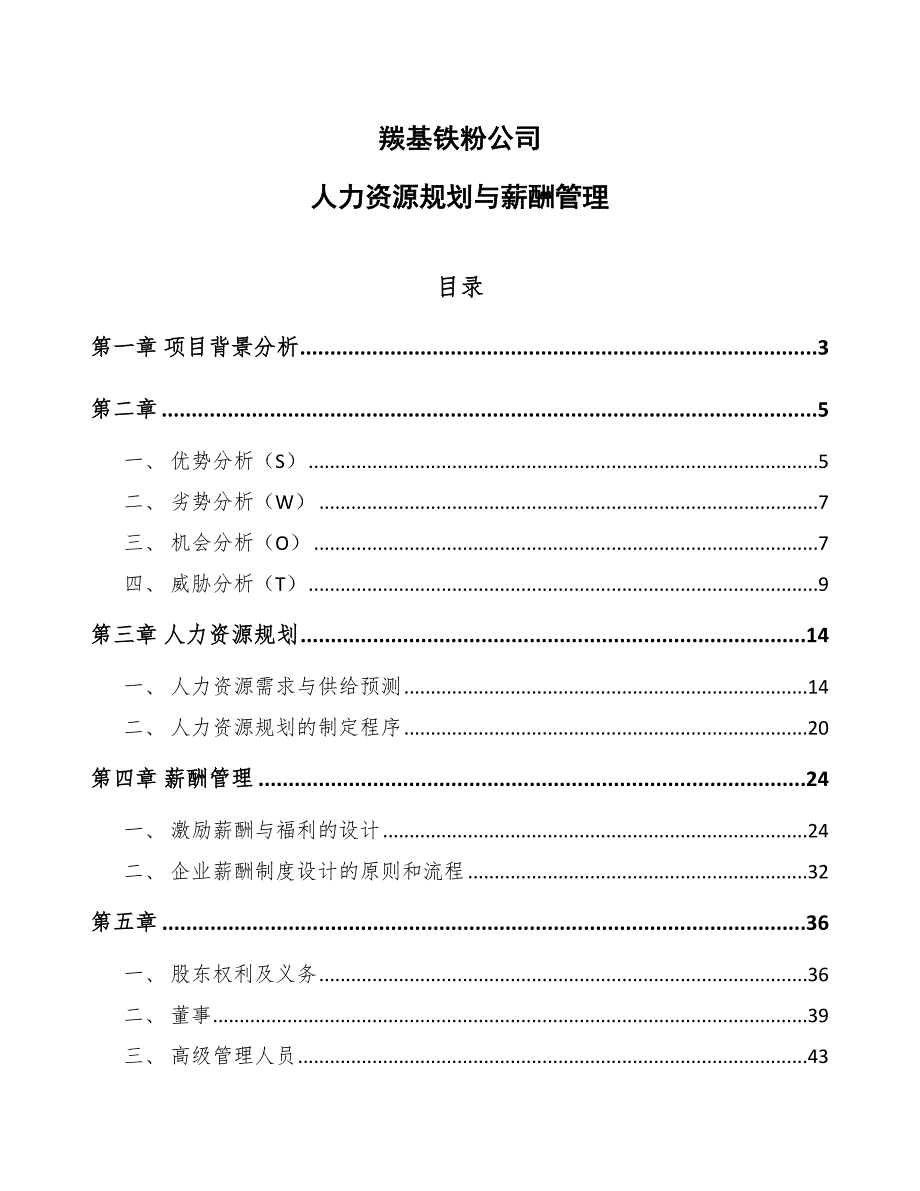 羰基铁粉公司人力资源规划与薪酬管理_第1页