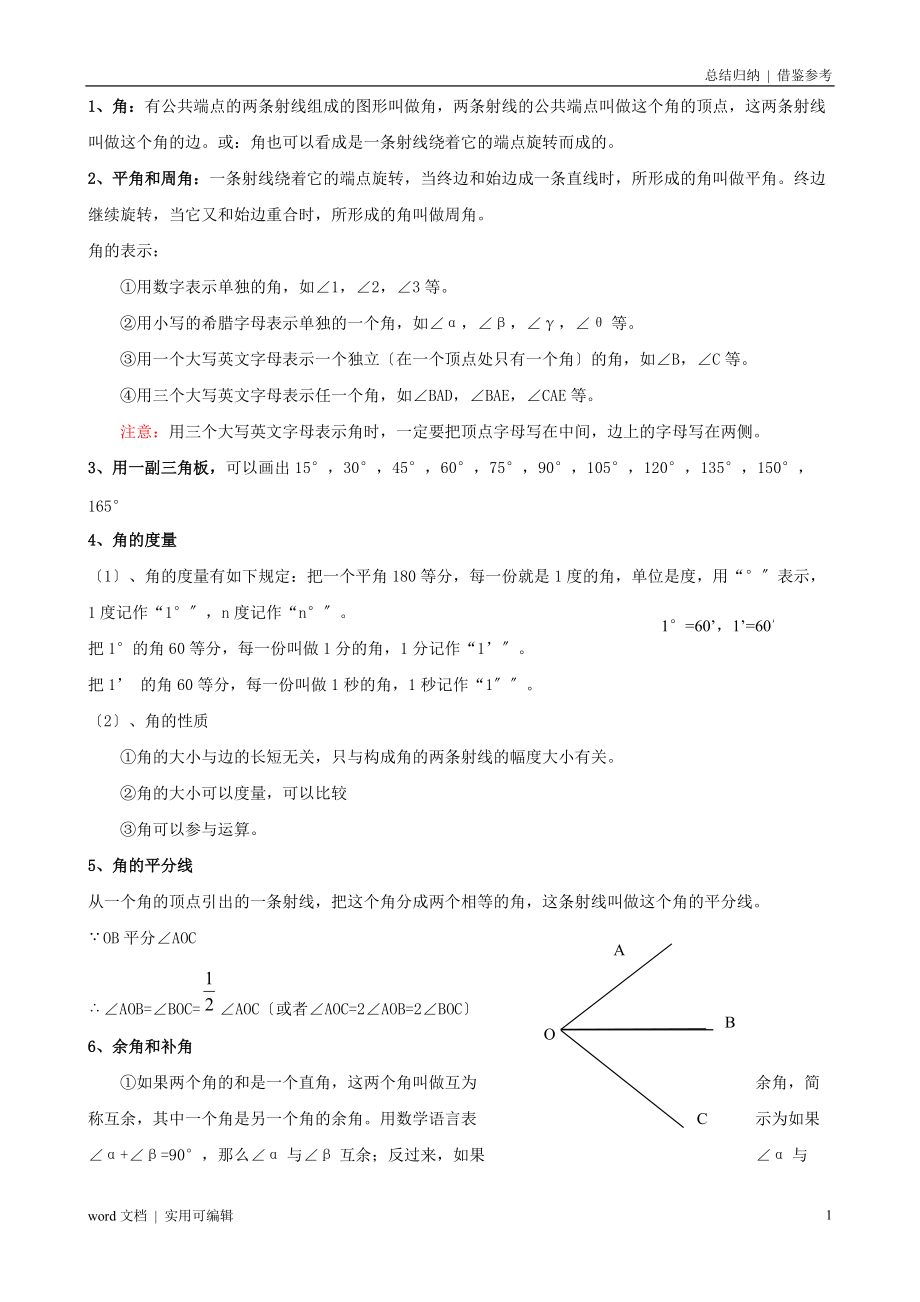 角的知识点总结可用_第1页