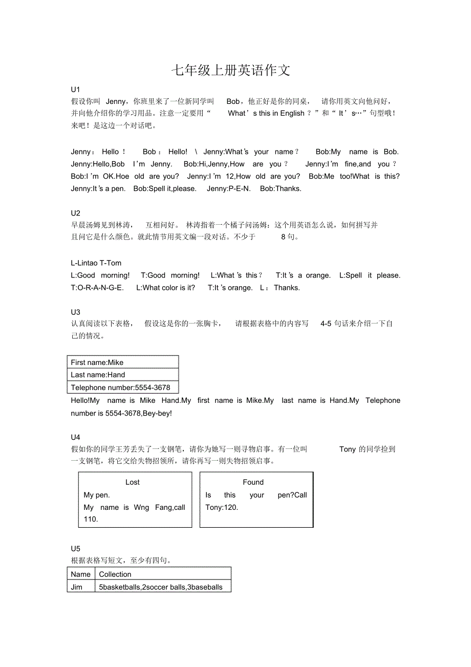 七年级英语各单元同步作文全套-12页_第1页