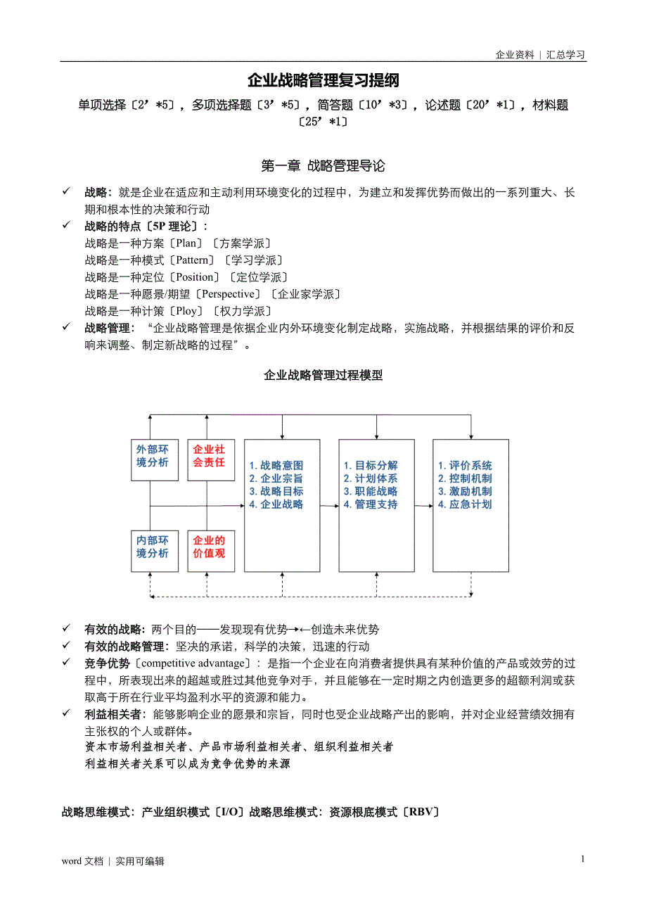 蓝海林-企业战略管理-期末复习提纲资料_第1页