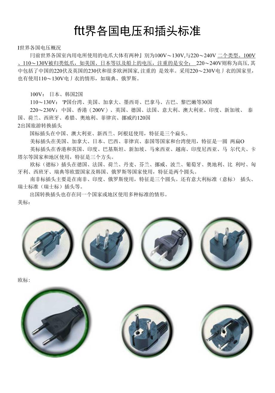 ftt界各国电压和插头标准_第1页