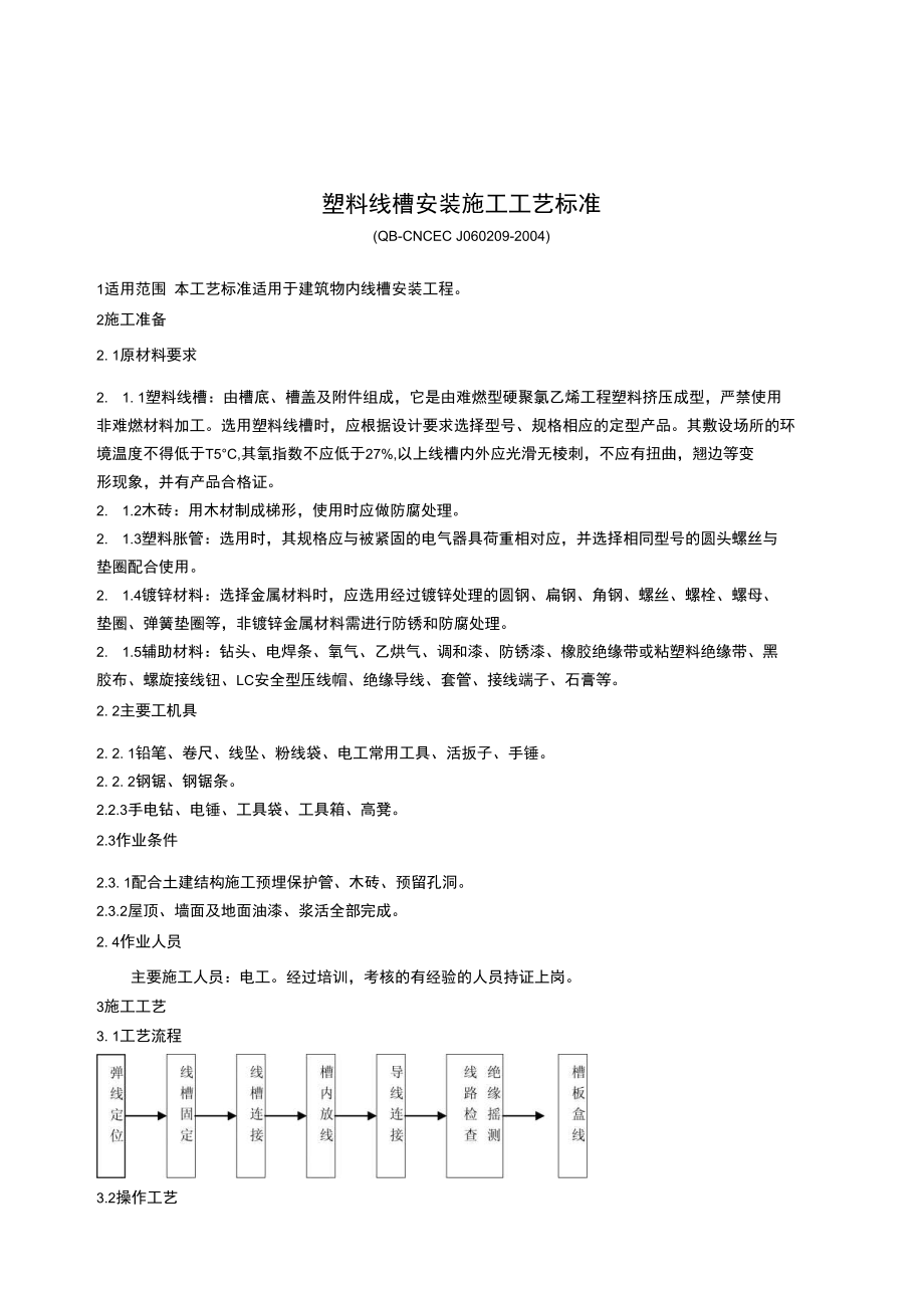 标准_塑料线槽安装施工工艺标准_第1页