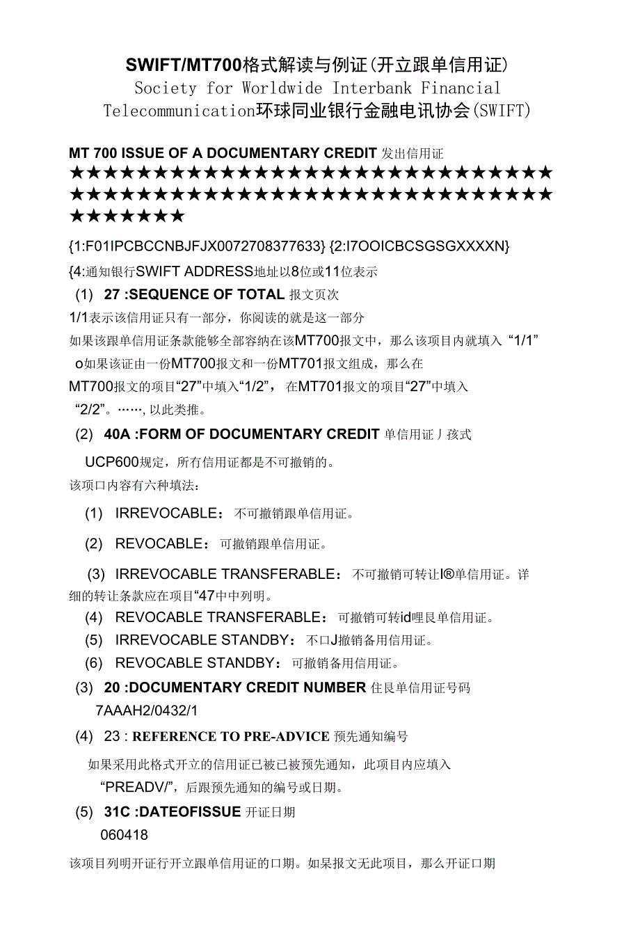 SWIFT--MT700格式解读与例证王心水中文版_第1页