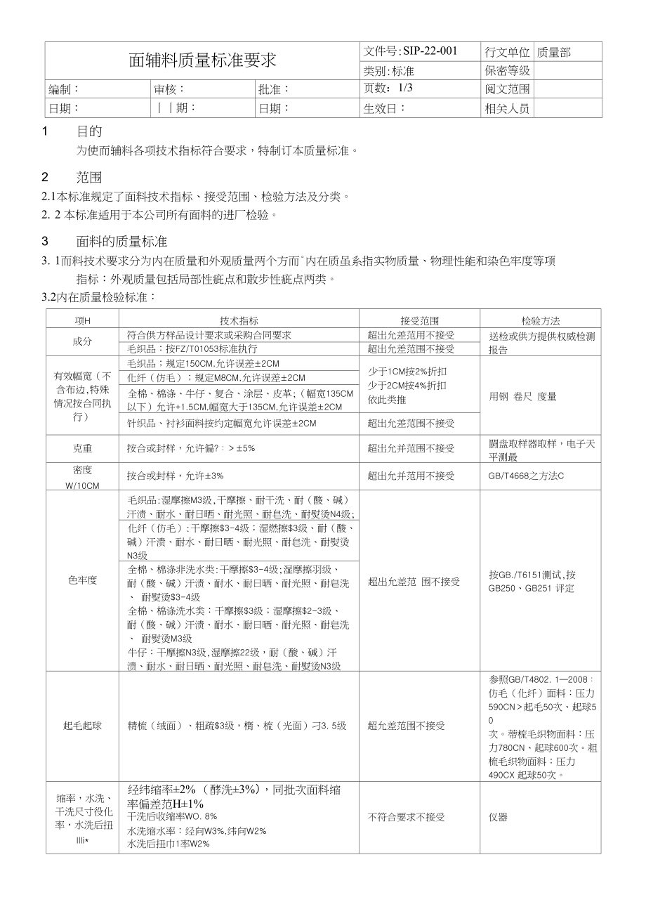面辅料质量标准要求_第1页