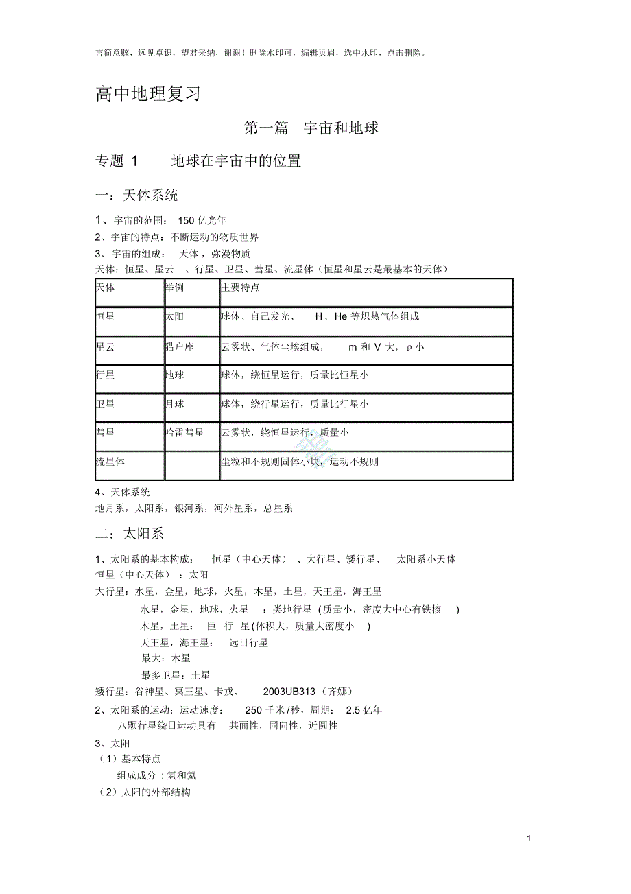 （可编辑）上海版高中地理系统复习(知识点梳理)（精华版）_第1页