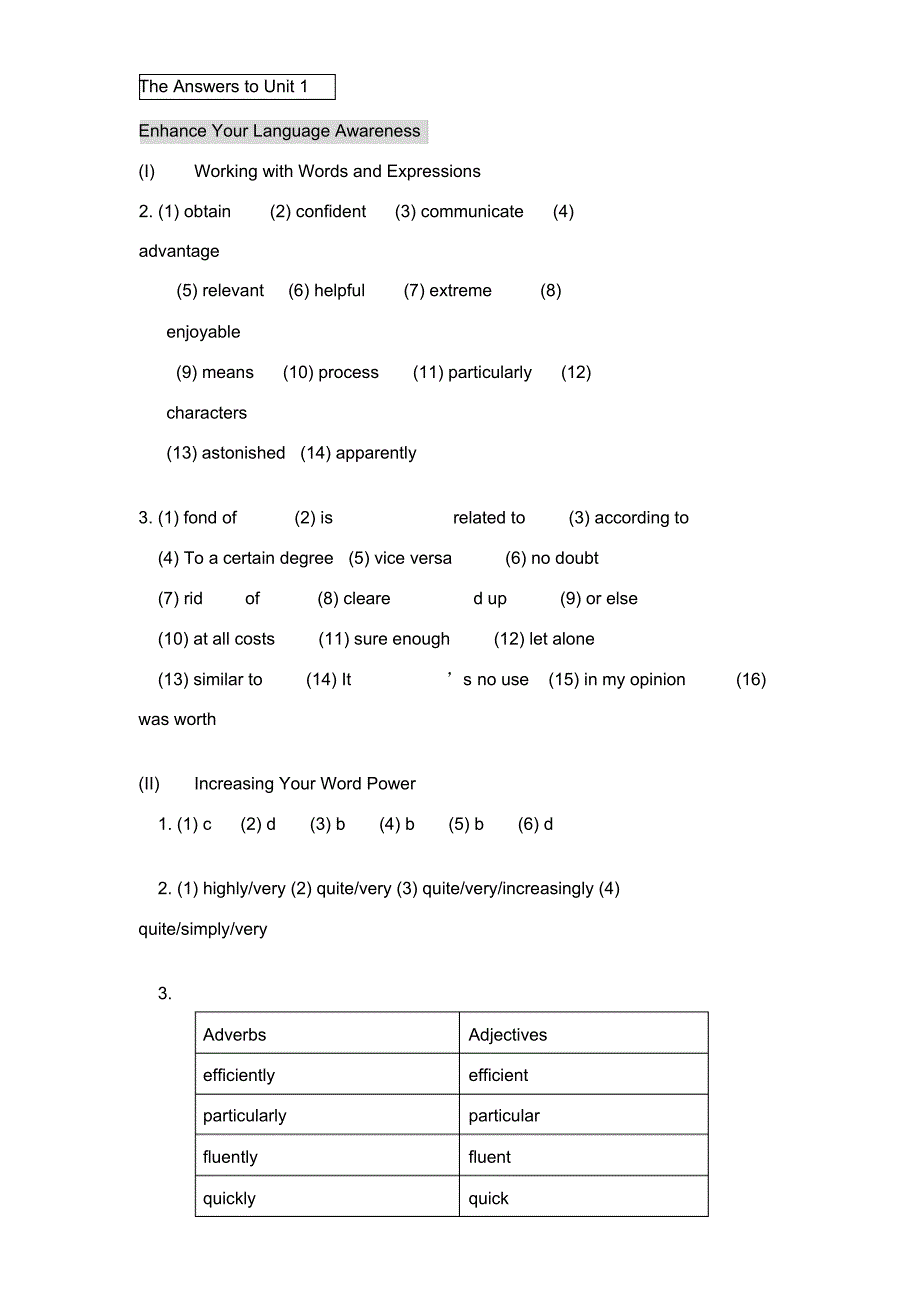 （可编辑）新世纪大学英语综合教程1课后答案(全)（精华版）_第1页