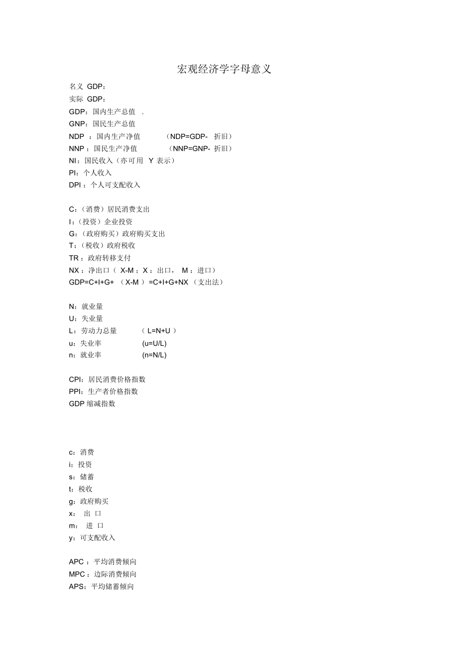（可编辑）宏观经济学字母意义（精华版）_第1页