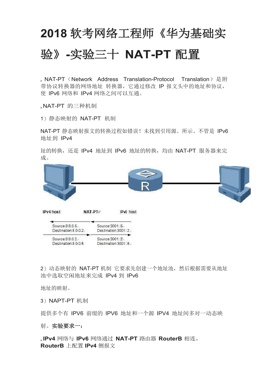 2018软考网络工程师《华为基础实验》-实验三十 NAT-PT 配置_第1页