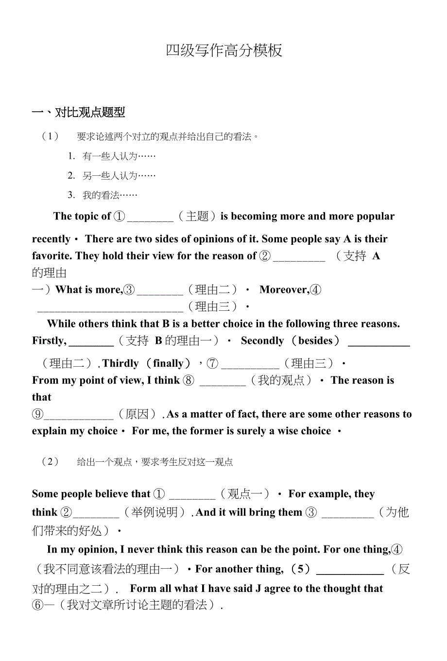 四级写作标准模板常用例句by舞阳twl_第1页
