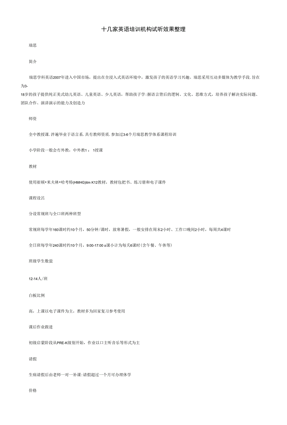 十几家英语培训机构试听效果整理_第1页