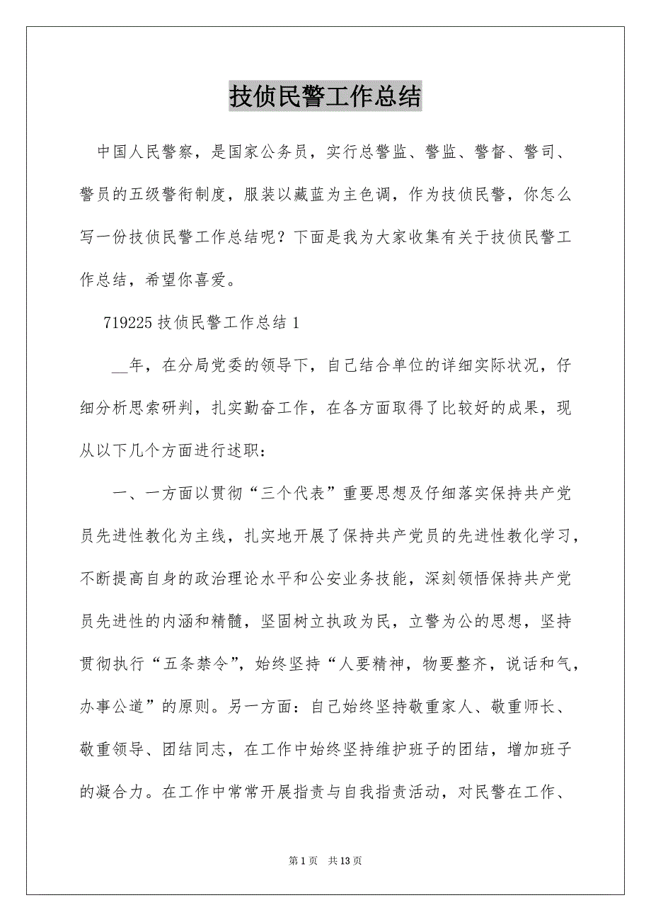 技侦民警工作总结_第1页