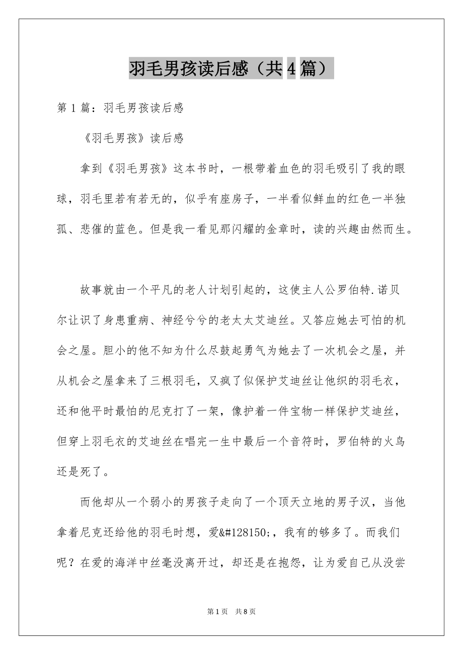 羽毛男孩读后感（共4篇）_第1页